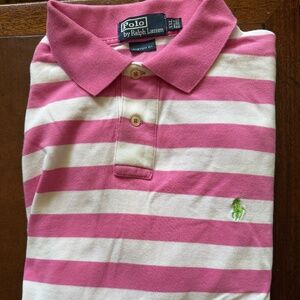 Ralph Lauren Pink White Stripe Polo Custom Fit XXL Green Logo Shirt / Minidress